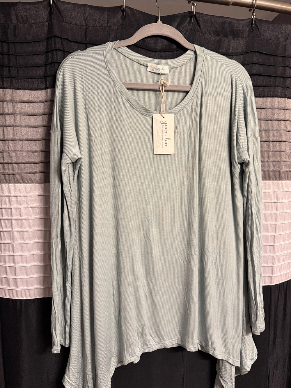 Grace & Lace Long Sleeve ribbed Tunic Top in Soft Sage
